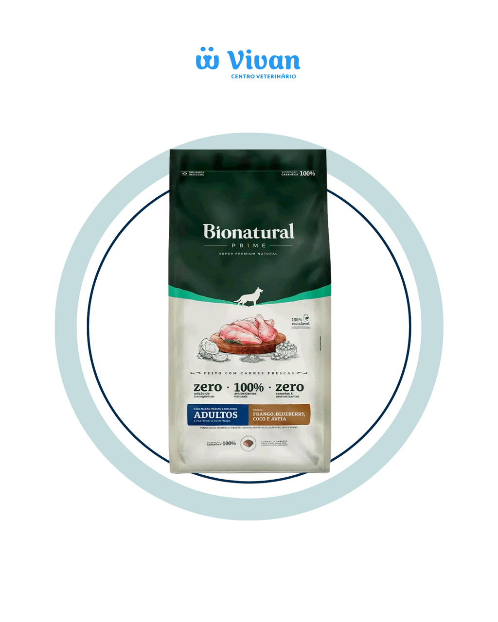 Embalagem Bionatural Prime frango, blueberry, coco e aveia - detalhe