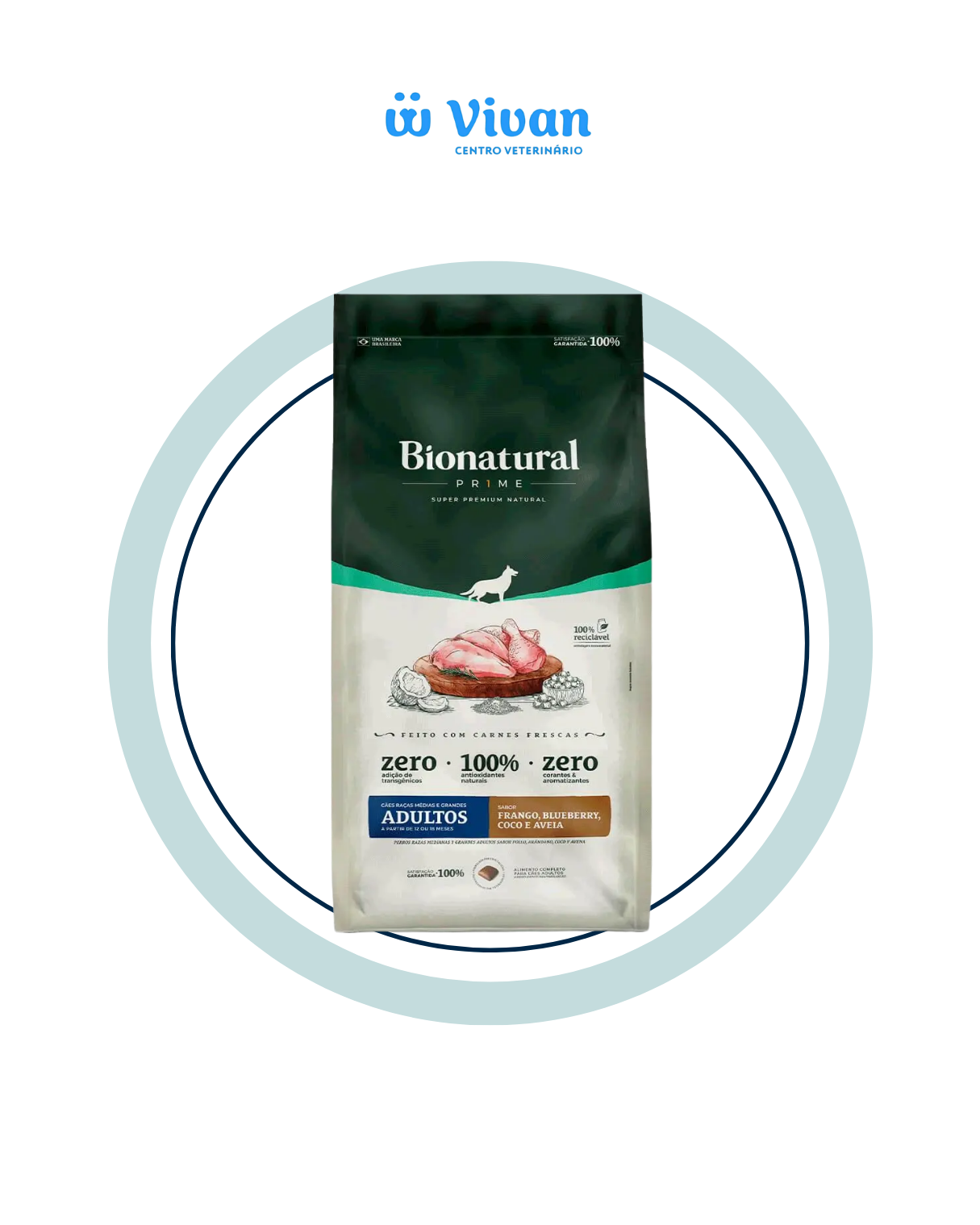 Embalagem Bionatural Prime frango, blueberry, coco e aveia - detalhe