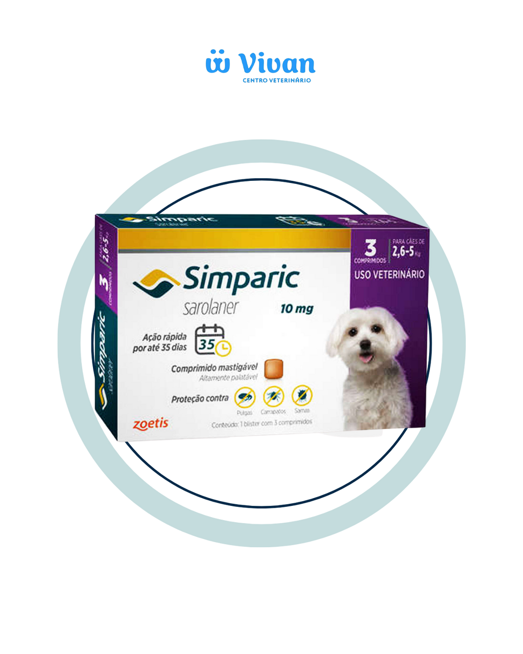 Simparic 10mg Cães 2,6 a 5kg 3 comprimidos