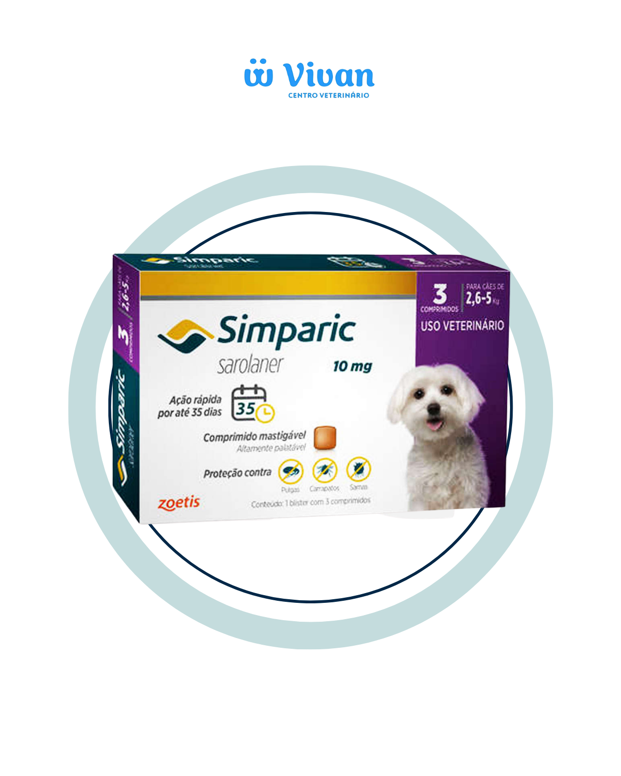 Simparic 10mg Cães 2,6 a 5kg 3 comprimidos