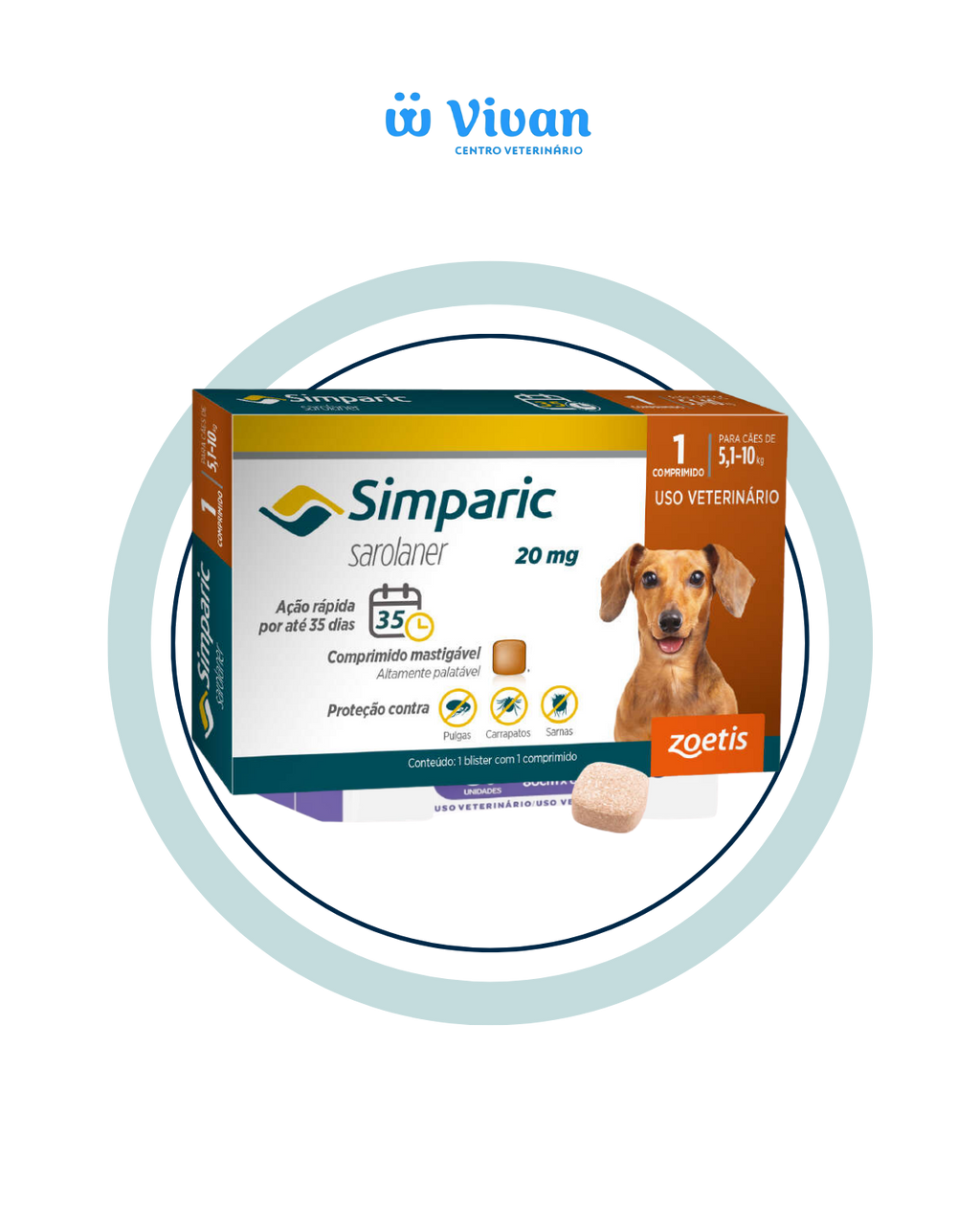 Simparic 20mg Cães 5,1 a 10kg 1 comprimido