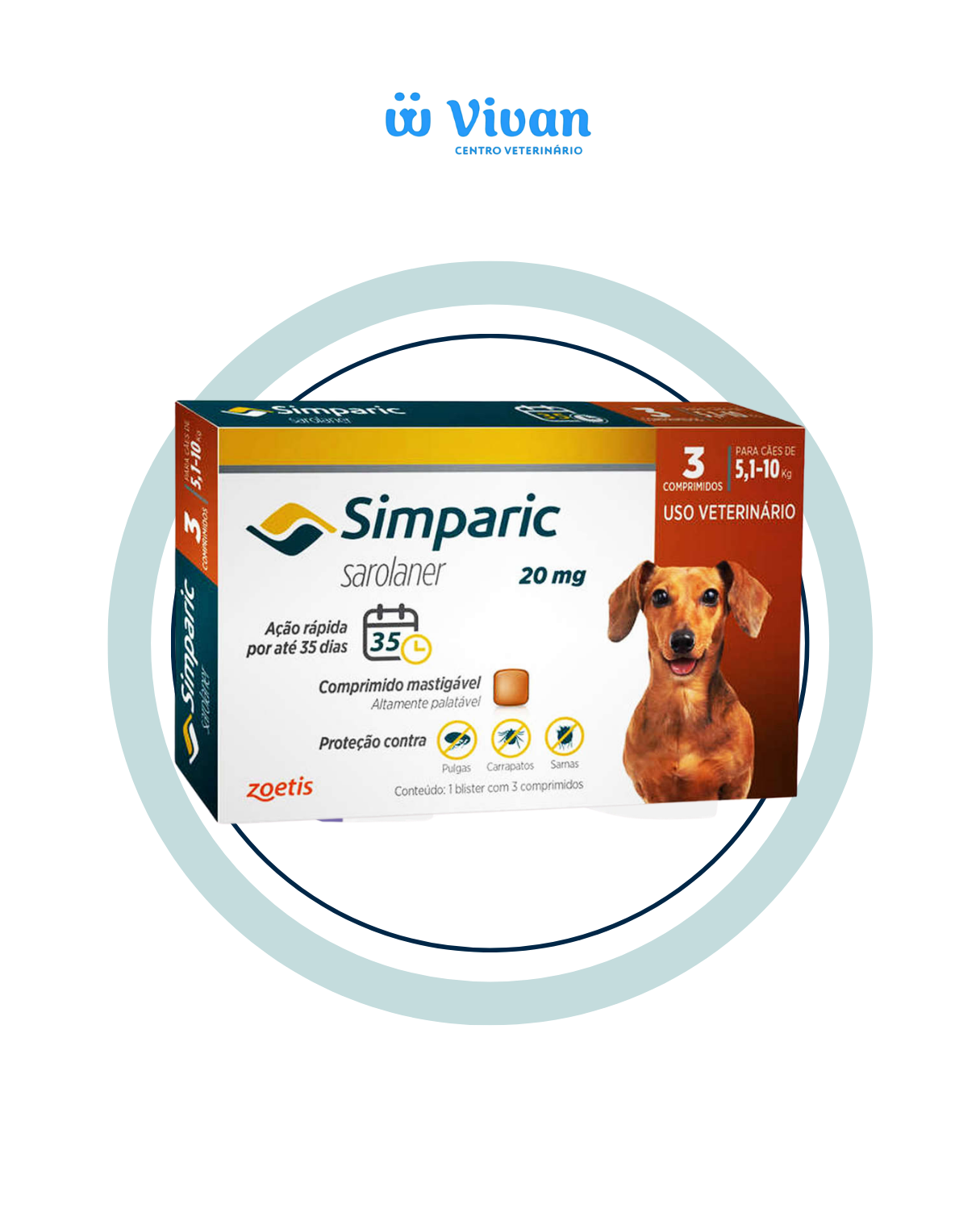 Simparic 20mg Cães 5,1 a 10kg 3 comprimidos