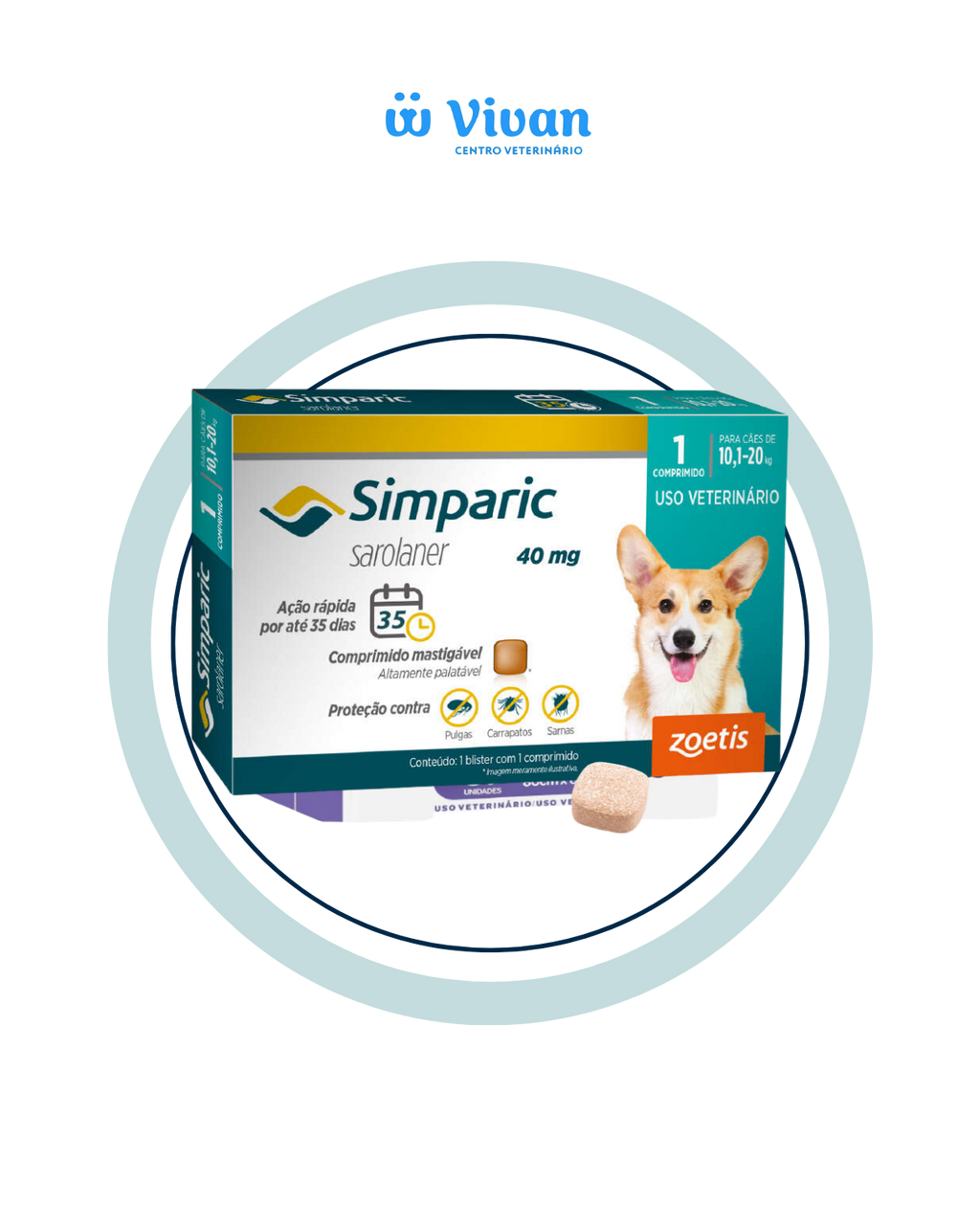 Simparic 40mg Cães 10,1 a 20kg 1 comprimido