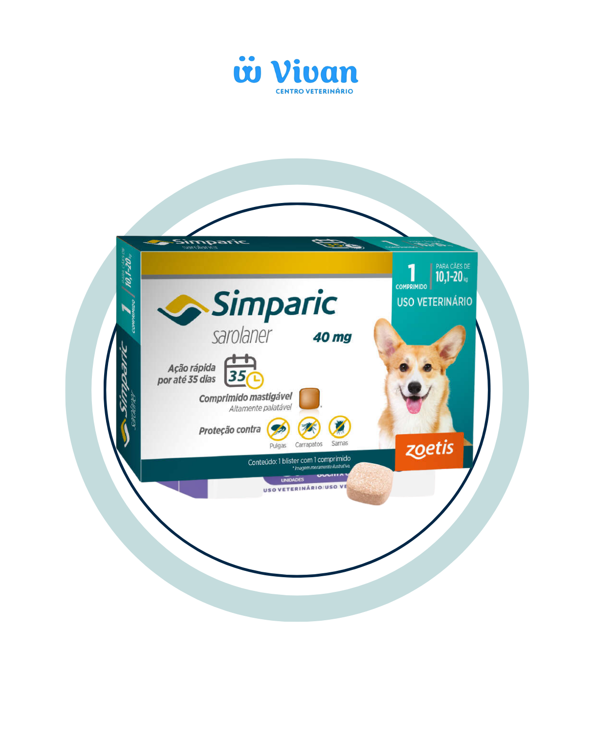 Simparic 40mg Cães 10,1 a 20kg 1 comprimido