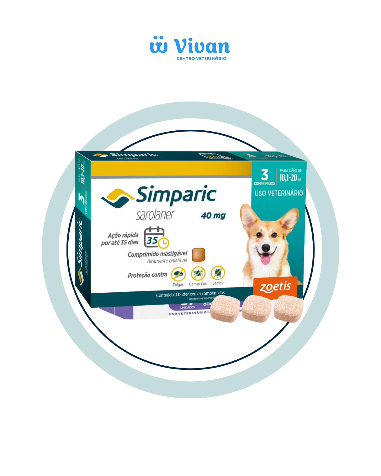 Simparic 40mg Cães 10,1 a 20kg 3 comprimidos