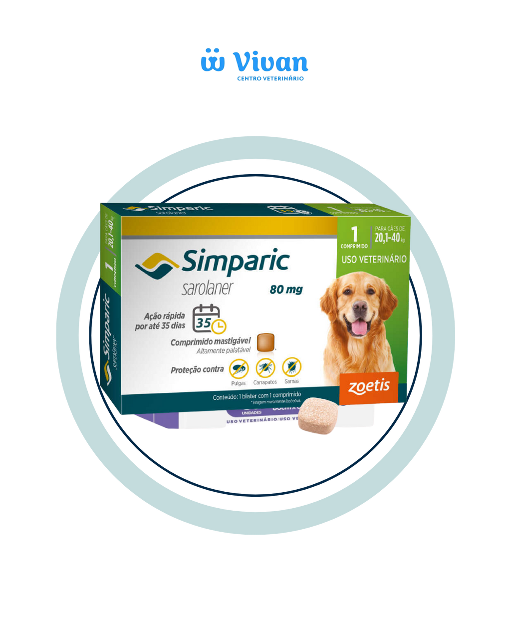 Simparic 80mg Cães 20,1 a 40kg 1 comprimido