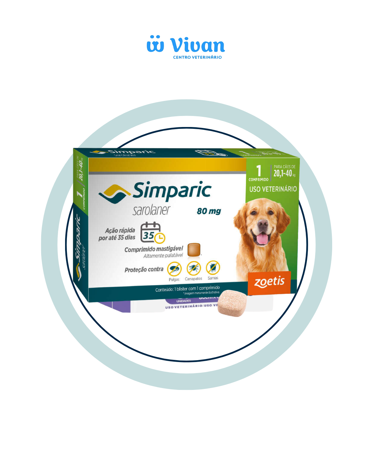 Simparic 80mg Cães 20,1 a 40kg 1 comprimido
