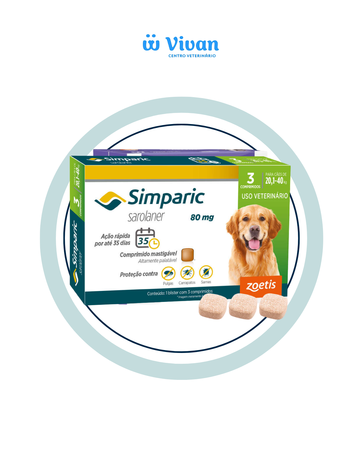 Simparic 80mg Cães 20,1 a 40kg 3 comprimidos